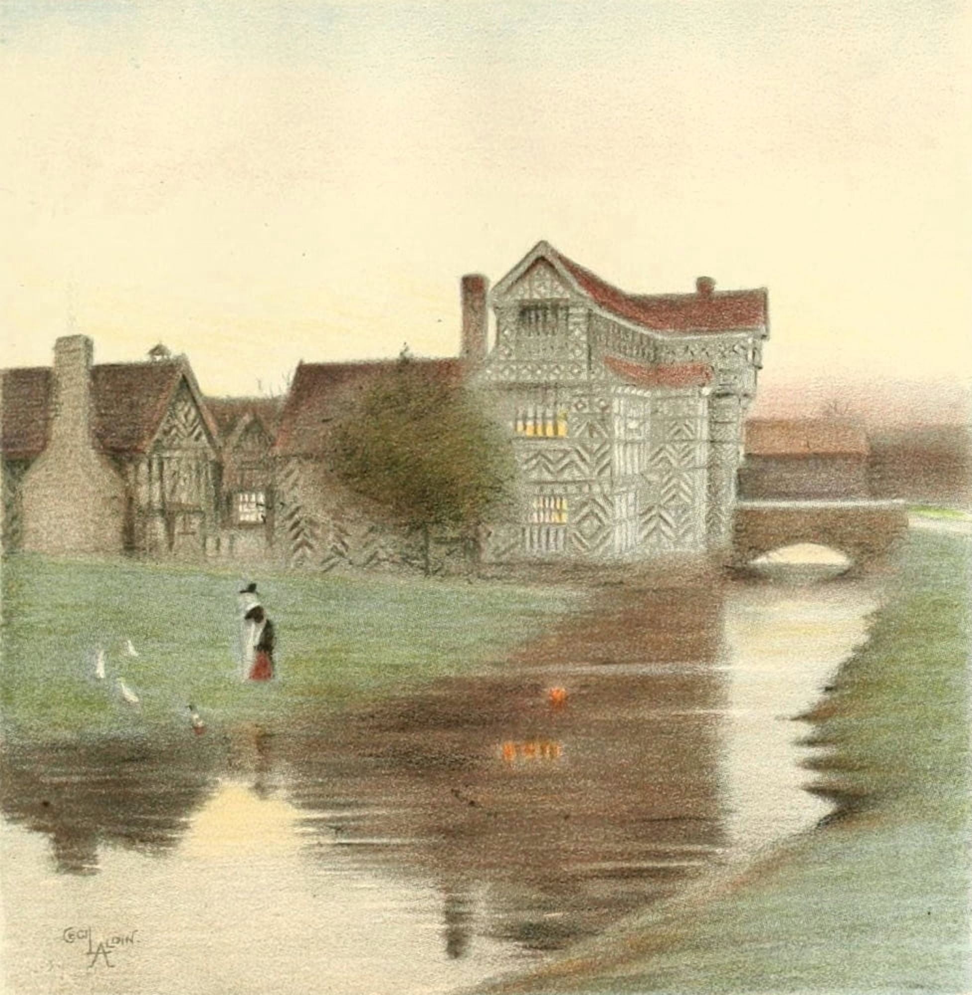Old Manor Houses 1920 Moreton Old Hall Cheshire 2 Canvas Art - Cecil Aldin (24 x 36)