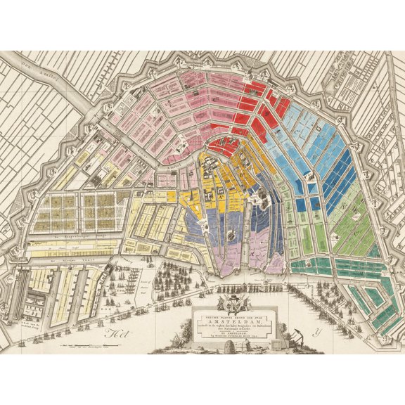 Old Map Amsterdam Distribution Of National Guard Extra Large XL Wall Art Poster Print