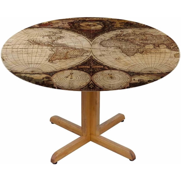 Old Map Round Tablecloth Retro Atlas World Map Waterproof Oil-Proof Table Cover Table Cloth for Indoor Dining, Outdoor Picnic Parties, Camping,Fits for Table 40-44"