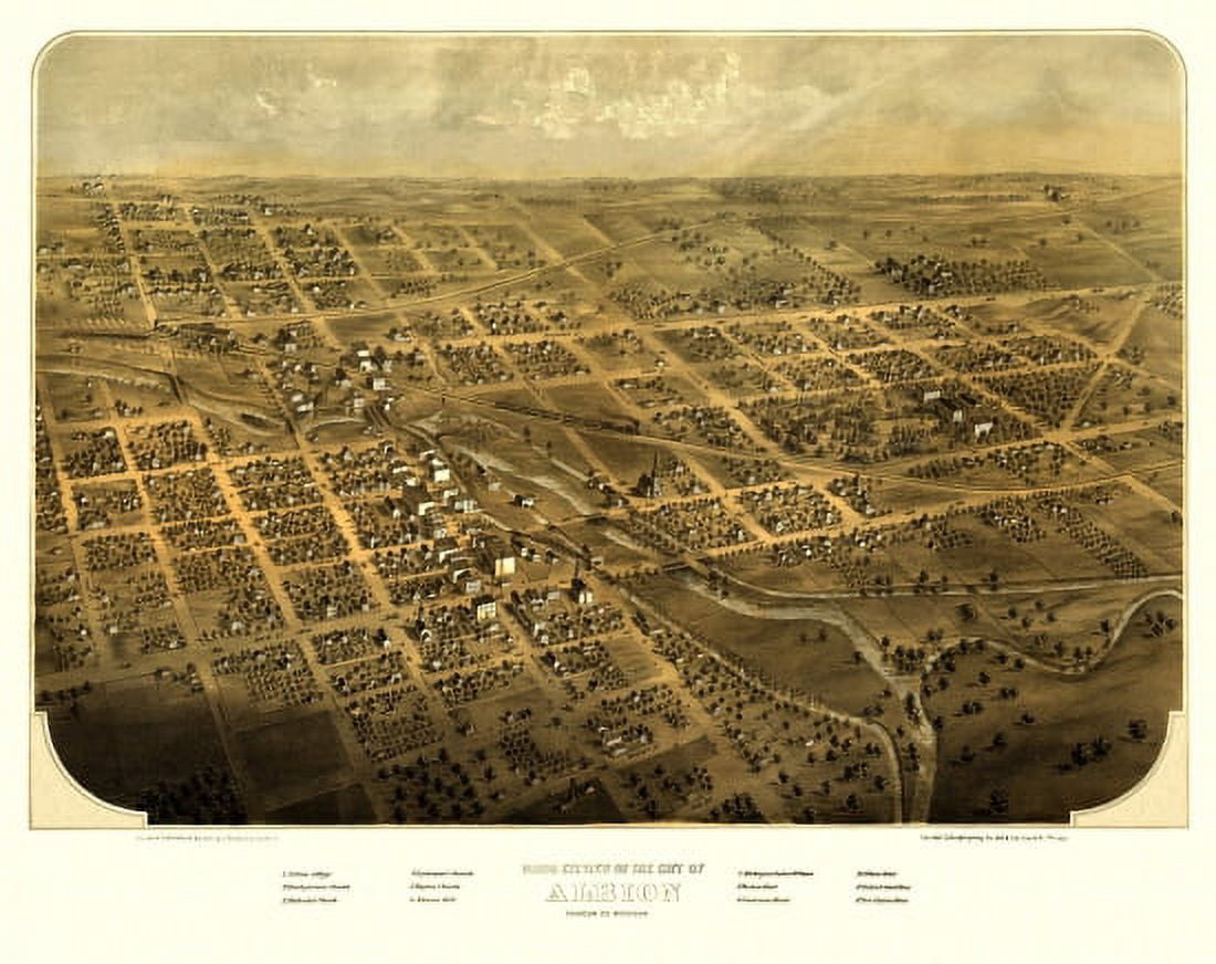 Old Map of Albion Michigan 1868 Calhoun County Canvas Art - (24 x 36)
