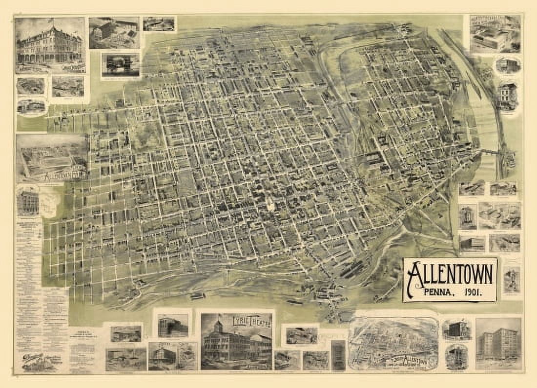 Old Map of Allentown Pennsylvania 1901 Lehigh County Canvas Art -  (24 x 36)