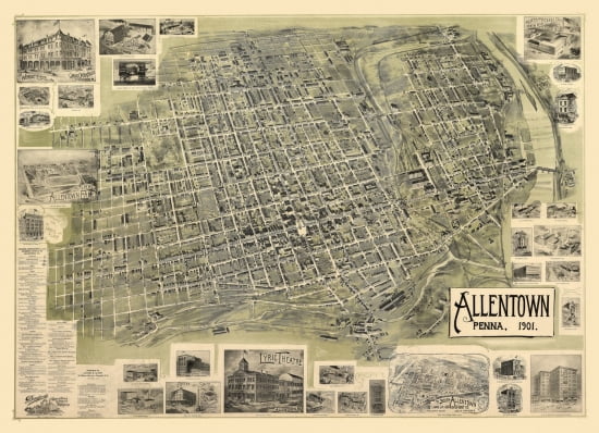 Old Map of Allentown Pennsylvania 1901 Lehigh County Canvas Art -  (36 x 54)