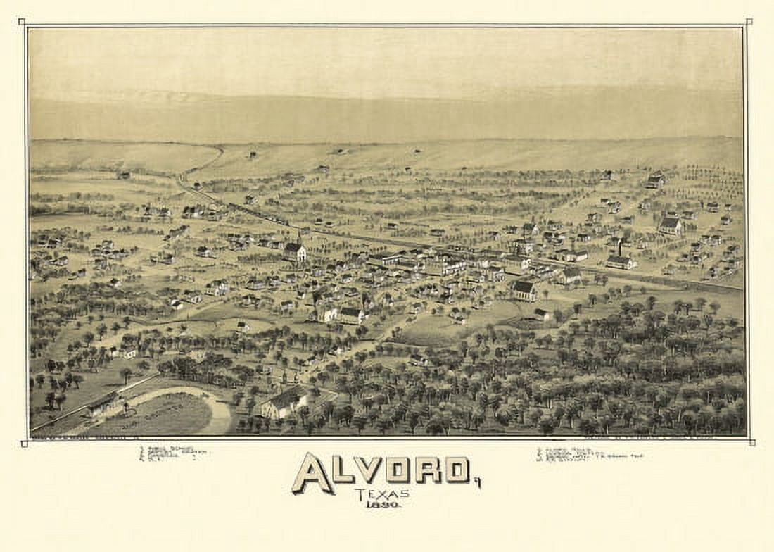 Old Map of Alvord Texas 1890 Wise County Canvas Art -  (18 x 24)