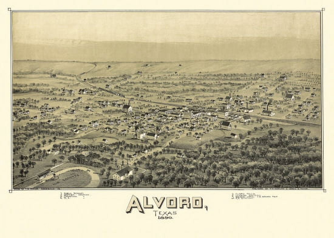 Old Map of Alvord Texas 1890 Wise County Canvas Art - (24 x 36)