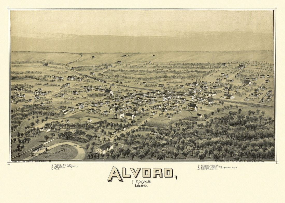 Old Map of Alvord Texas 1890 Wise County Canvas Art - (36 x 54)