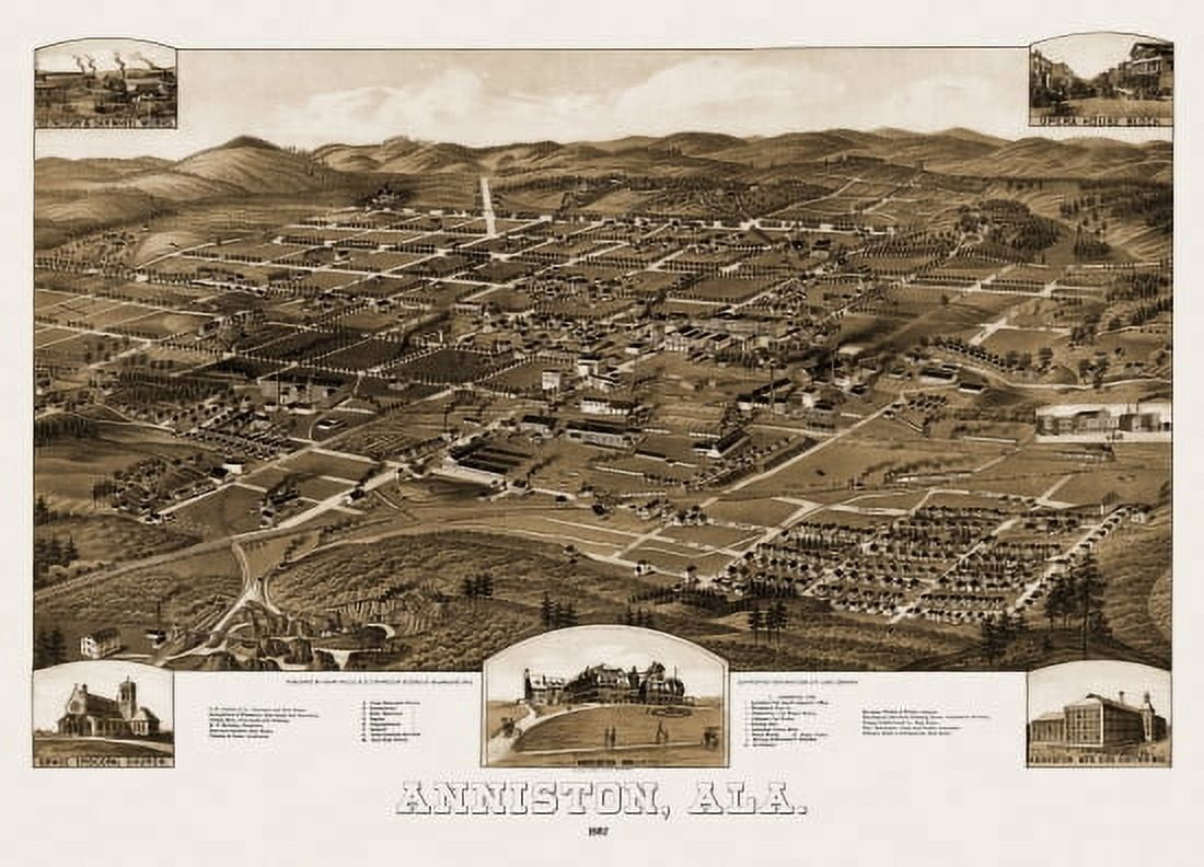 Old Map of Anniston Alabama 1887 Calhoun County Canvas Art - (18 x 24)
