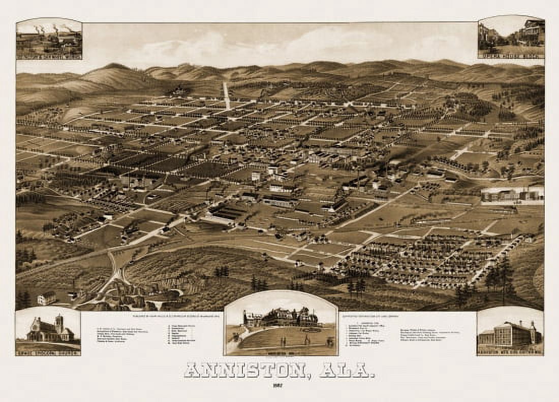 Old Map of Anniston Alabama 1887 Calhoun County Canvas Art - (36 x 54)