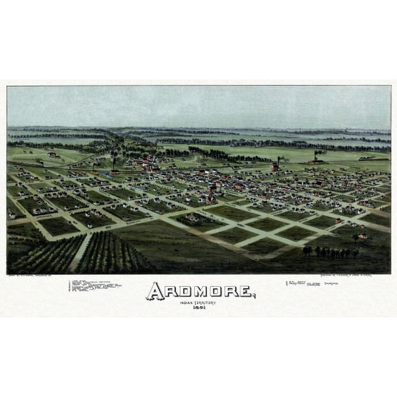 Old Map of Ardmore Oklahoma 1891 Carter County Canvas Art - (24 x 36)