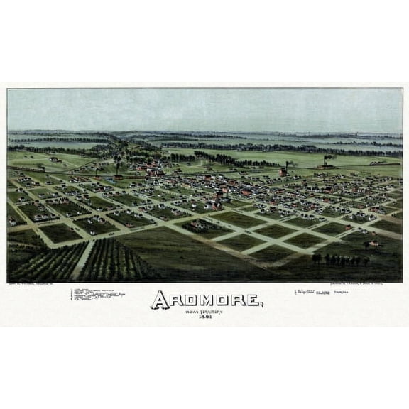 Old Map of Ardmore Oklahoma 1891 Carter County Canvas Art - (36 x 54)