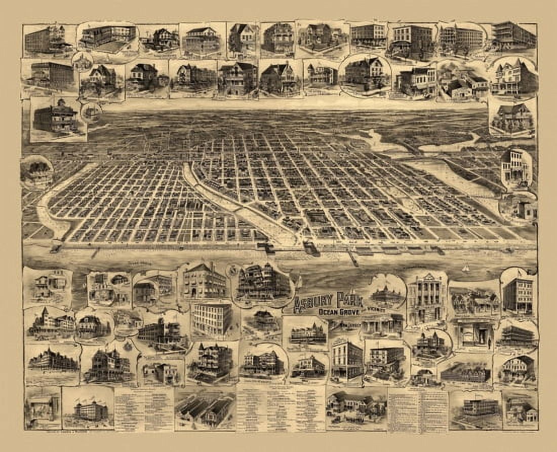 Old Map of Asbury Park New Jersey 1897 Monmouth County Canvas Art - (24 x 36)