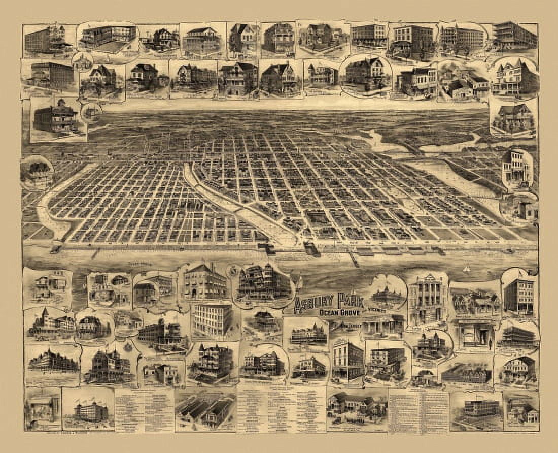 Old Map of Asbury Park New Jersey 1897 Monmouth County Canvas Art - (36 x 54)