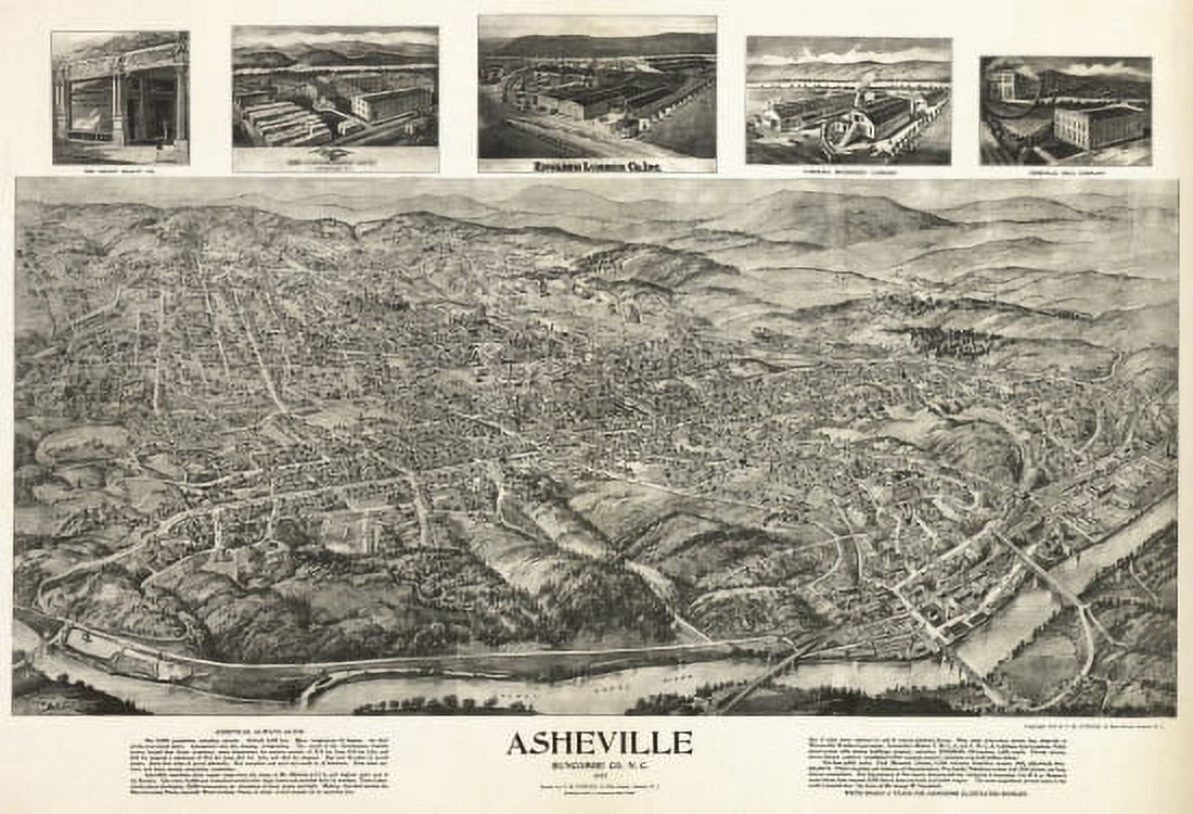 Old Map of Asheville North Carolina 1912 Buncombe County Canvas Art - (18 x 24)