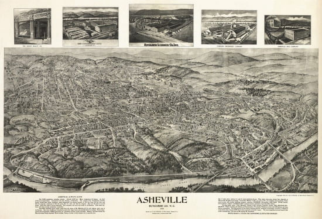 Old Map of Asheville North Carolina 1912 Buncombe County Canvas Art - (24 x 36)