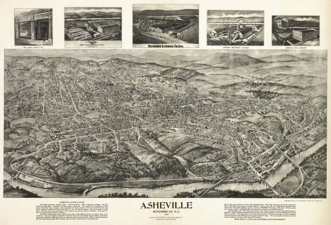 Old Map of Asheville North Carolina 1912 Buncombe County Canvas Art - (36 x 54)
