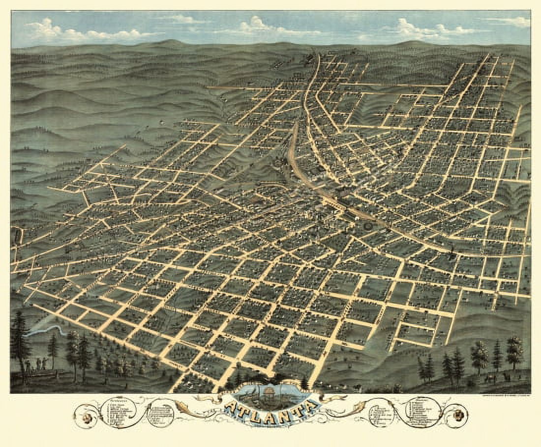 Old Map of Atlanta Georgia 1871 DeKalb County County Canvas Art - (18 x 24)