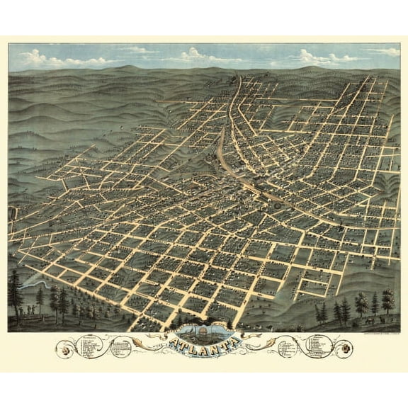 Old Map of Atlanta Georgia 1871 DeKalb County County Canvas Art - (18 x 24)