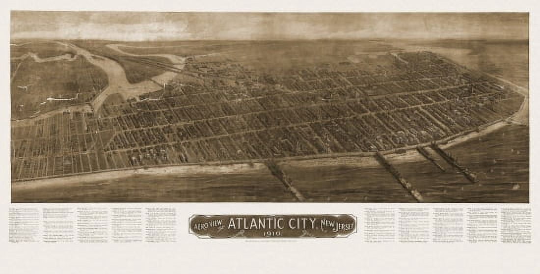 Old Map of Atlantic City New Jersey 1910 Atlantic County Canvas Art -  (36 x 54)