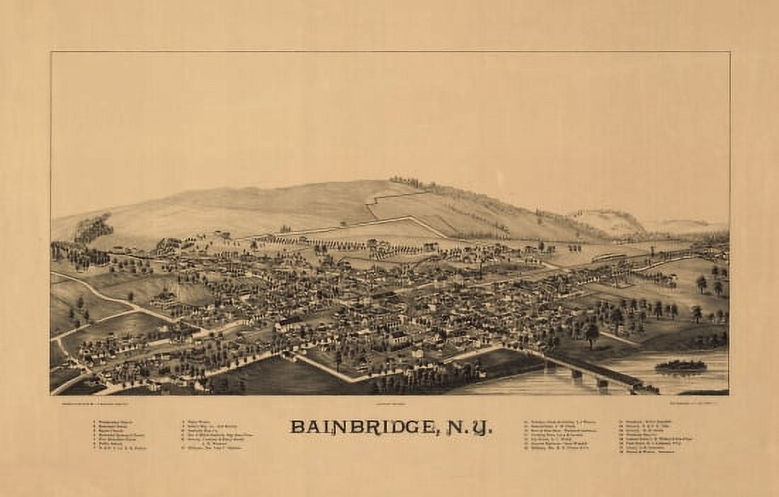 Old Map of Bainbridge New York 1889 Chenango County Canvas Art - (24 x 36)