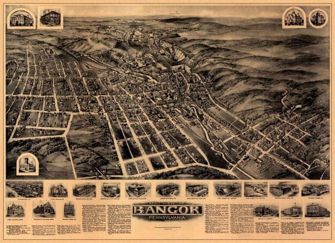 Old Map of Bangor Pennsylvania 1918 Northampton County Canvas Art - (18 x 24)