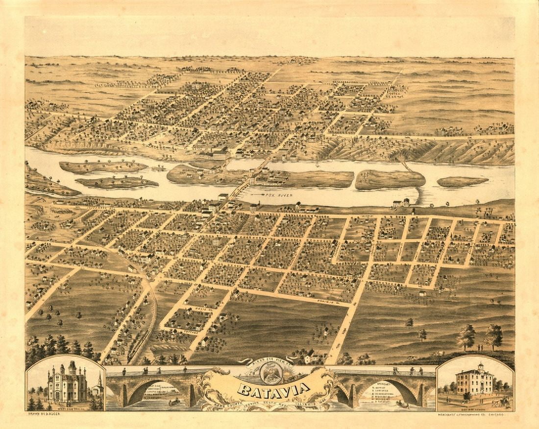 Old Map of Batavia Illinois 1869 Kane County Canvas Art - (18 x 24)