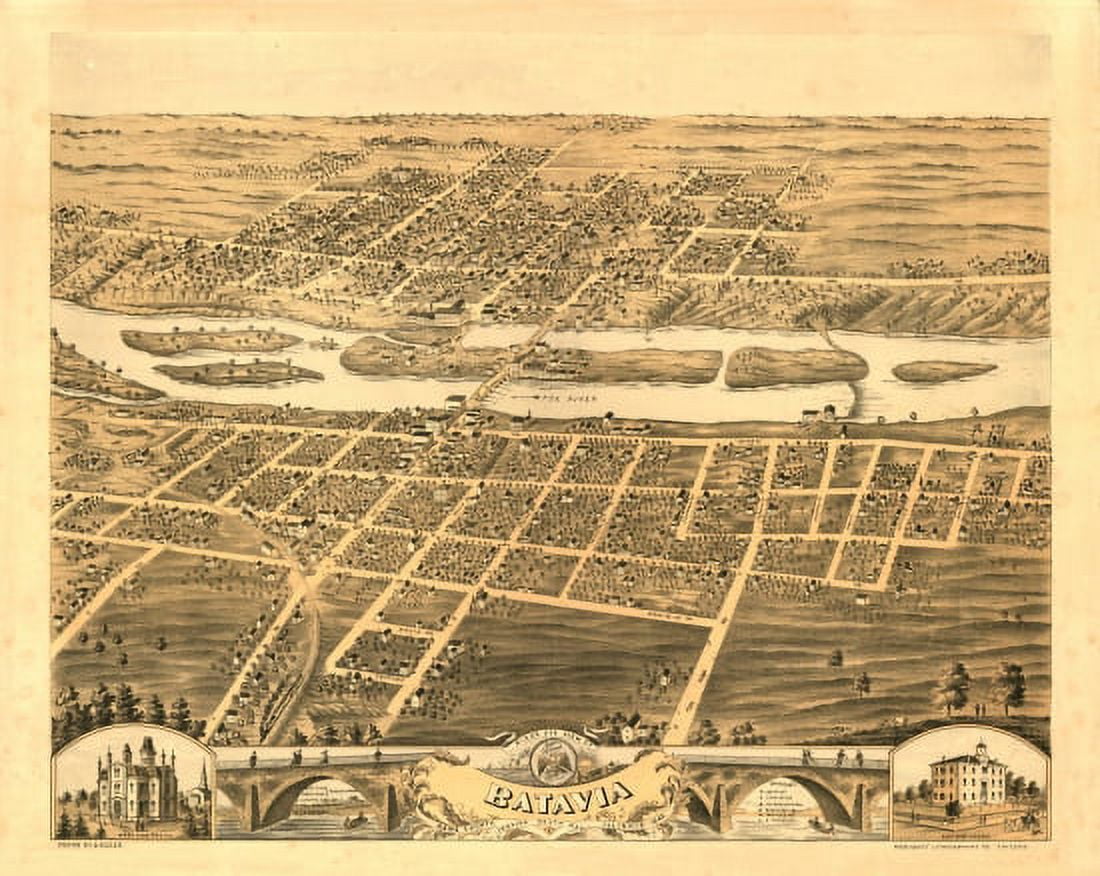 Old Map of Batavia Illinois 1869 Kane County Canvas Art - (36 x 54)