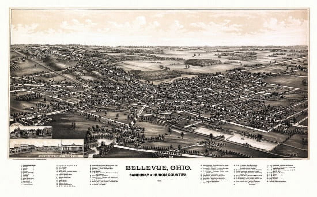 Old Map of Bellevue Ohio 1888 Sandusky & Huron County Canvas Art - (18 x 24)