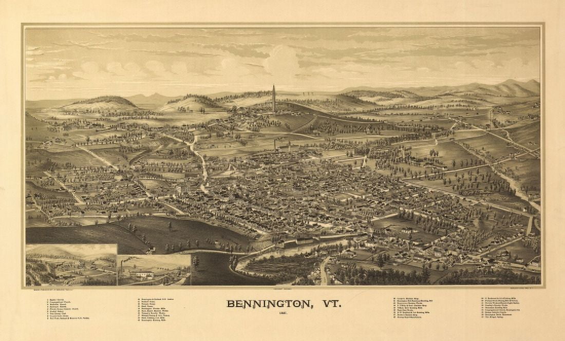 Old Map of Bennington Vermont 1887 Bennington County Canvas Art - (36 x 54)