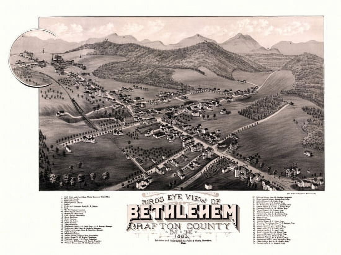 Old Map of Bethlehem New Hampshire 1883 Graftson County Canvas Art - (36 x 54)