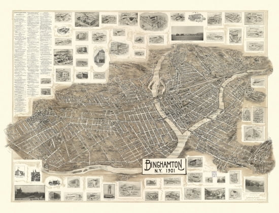 Old Map of Binghamton New York 1901 Broome County Canvas Art - (18 x 24)