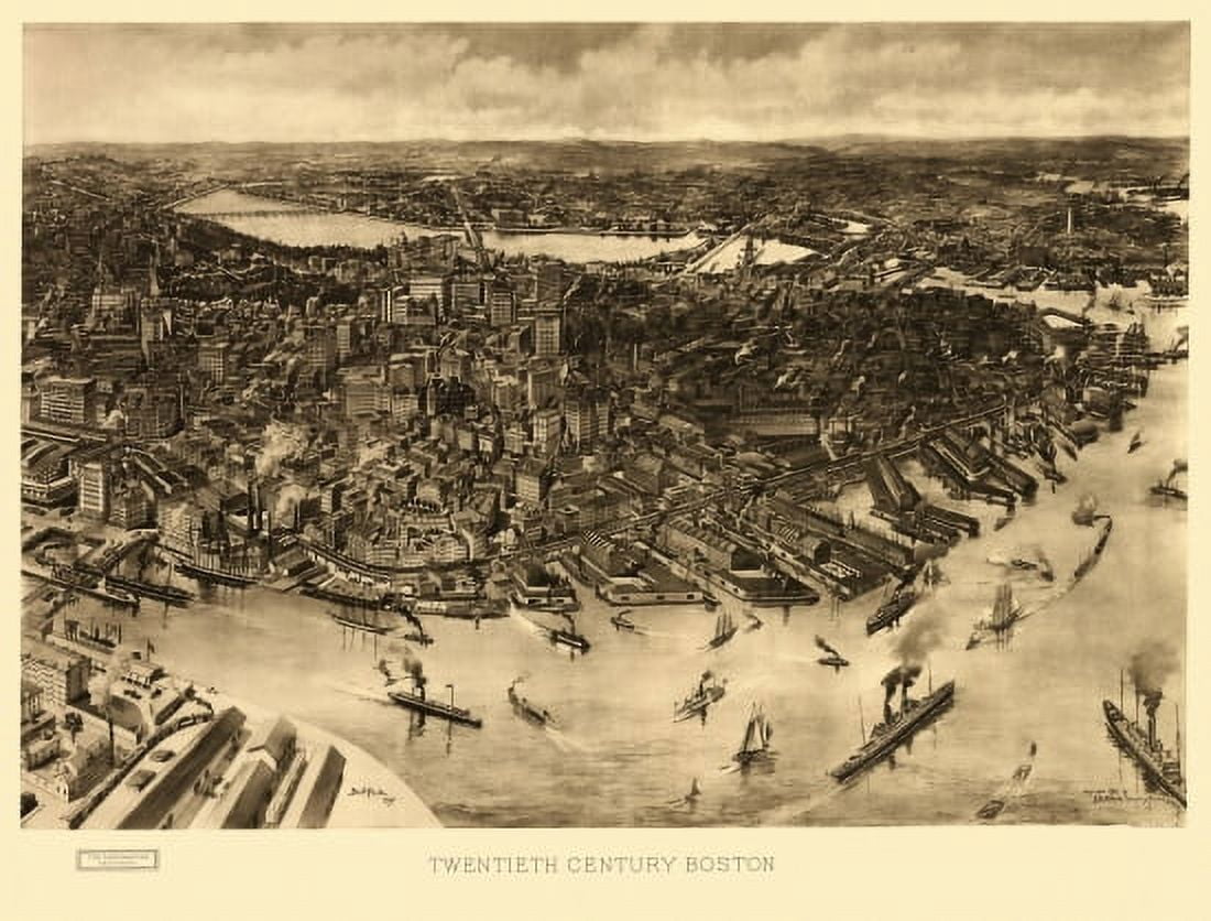 Old Map of Boston Massachusetts 1905 Suffolk County Canvas Art -  (18 x 24)