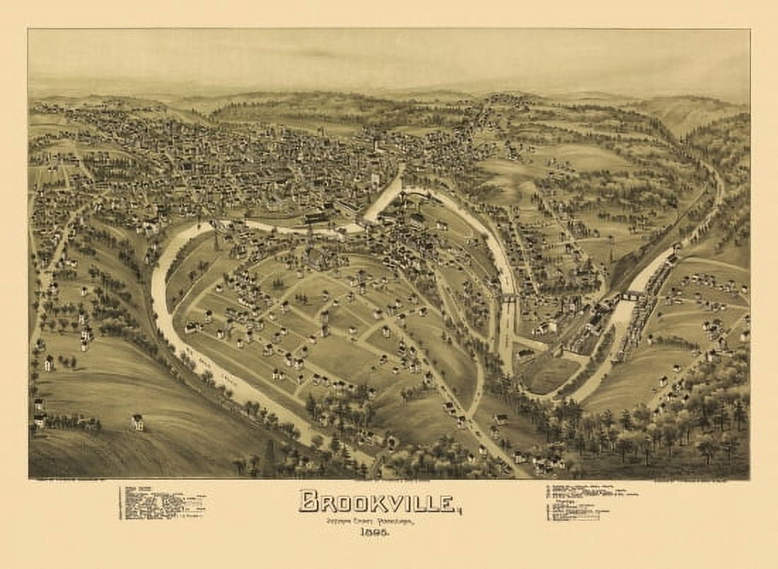 Old Map of Brookville Pennsylvania 1895 Jefferson County Canvas Art -  (18 x 24)