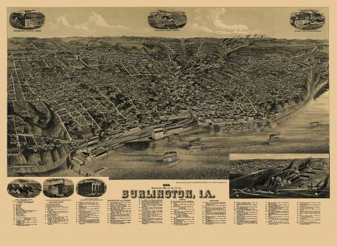Old Map of Burlington Iowa 1889 Des Moines County Canvas Art - (18 x 24)
