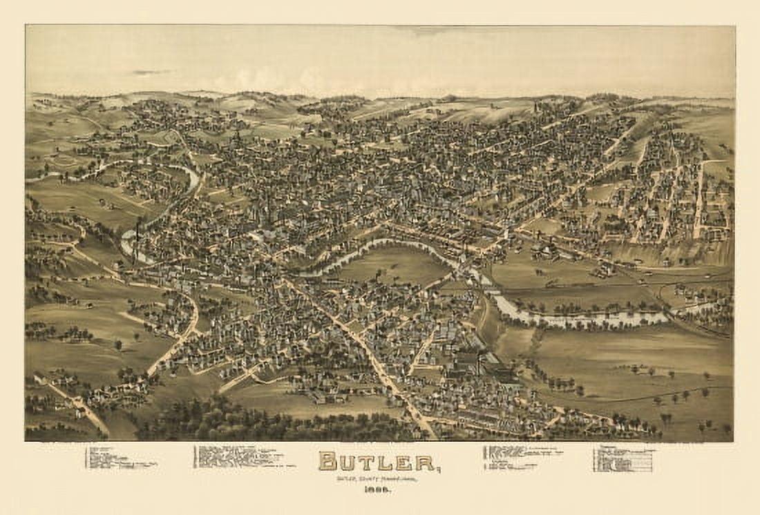 Old Map of Butler Pennsylvania 1896 Butler County Canvas Art -  (18 x 24)