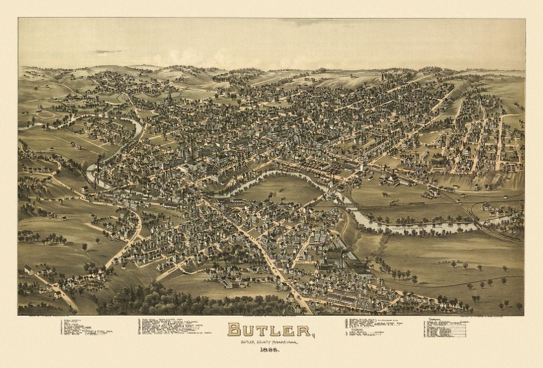 Old Map of Butler Pennsylvania 1896 Butler County Canvas Art -  (24 x 36)