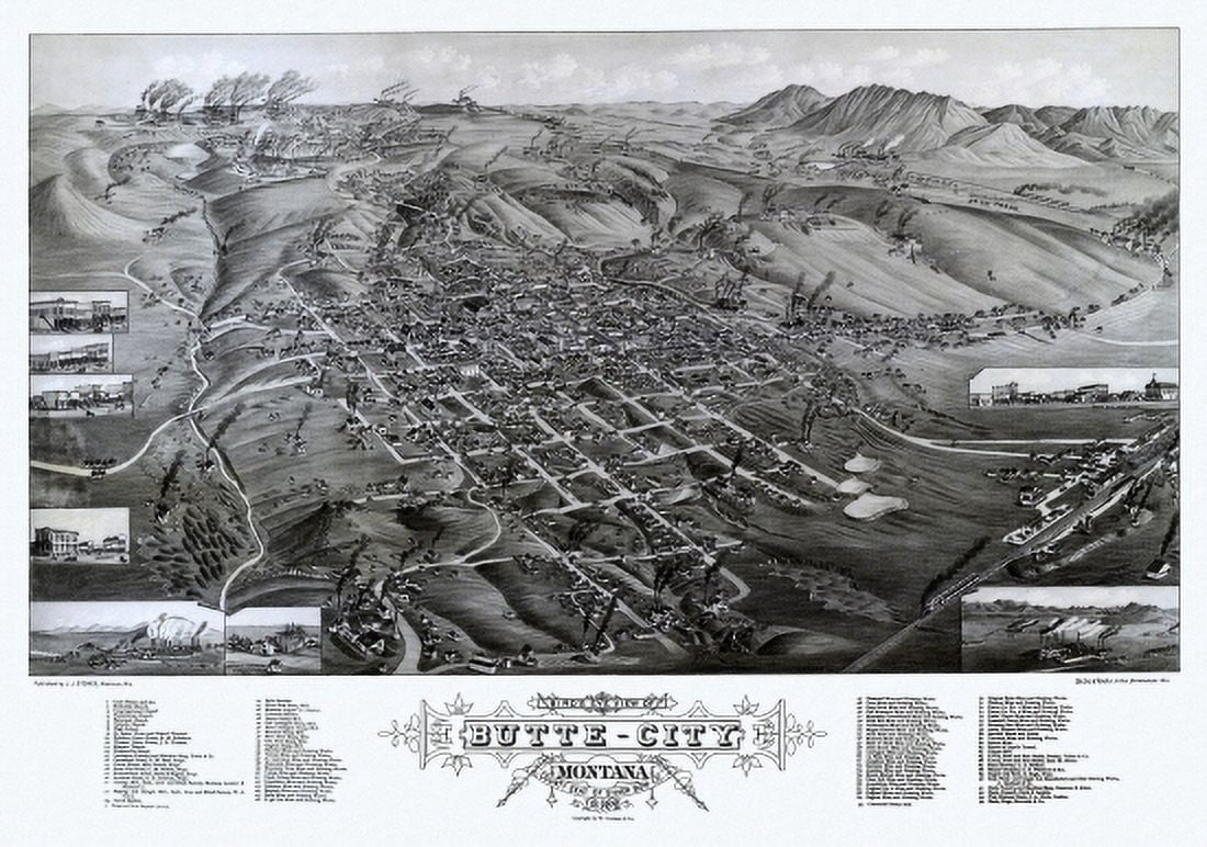 Old Map of Butte-City Montana 1884 Silver Bow County Canvas Art - (24 x 36)