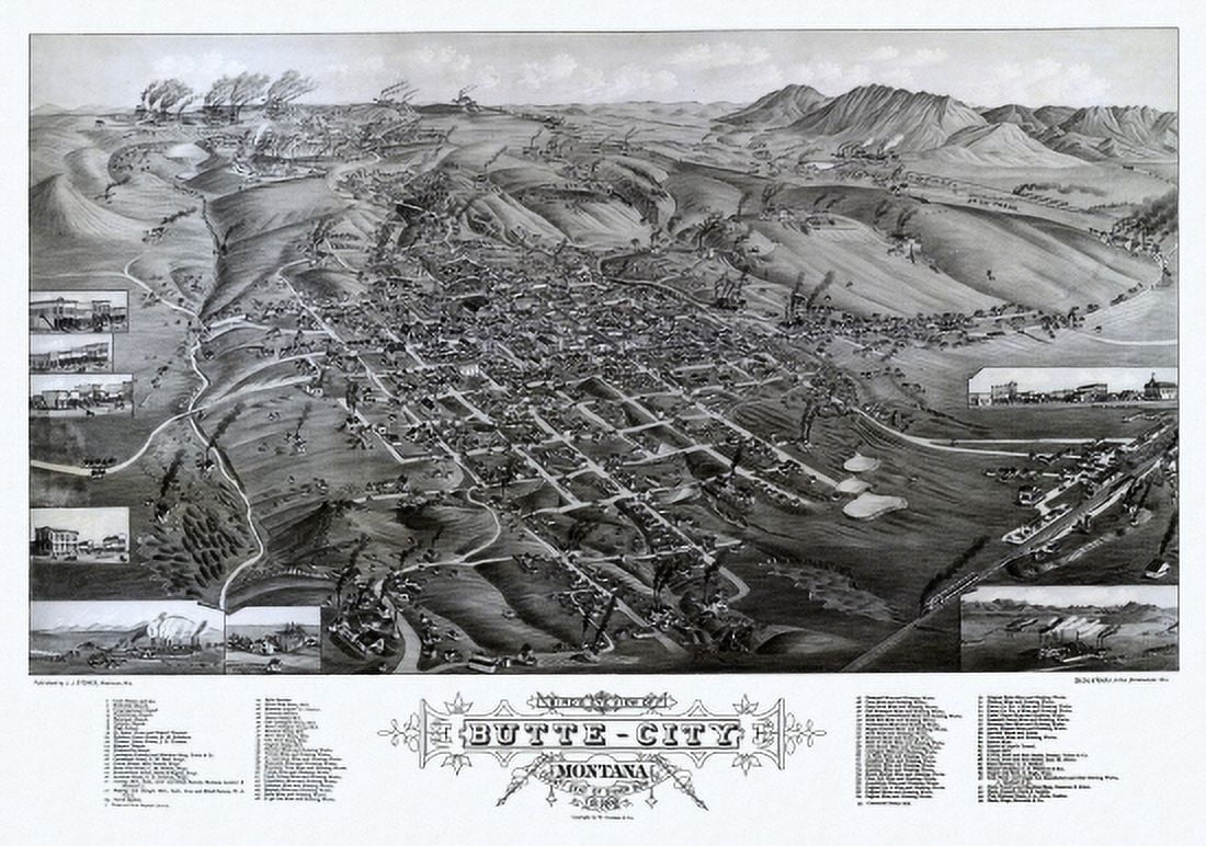 Old Map of Butte-City Montana 1884 Silver Bow County Canvas Art - (36 x 54)