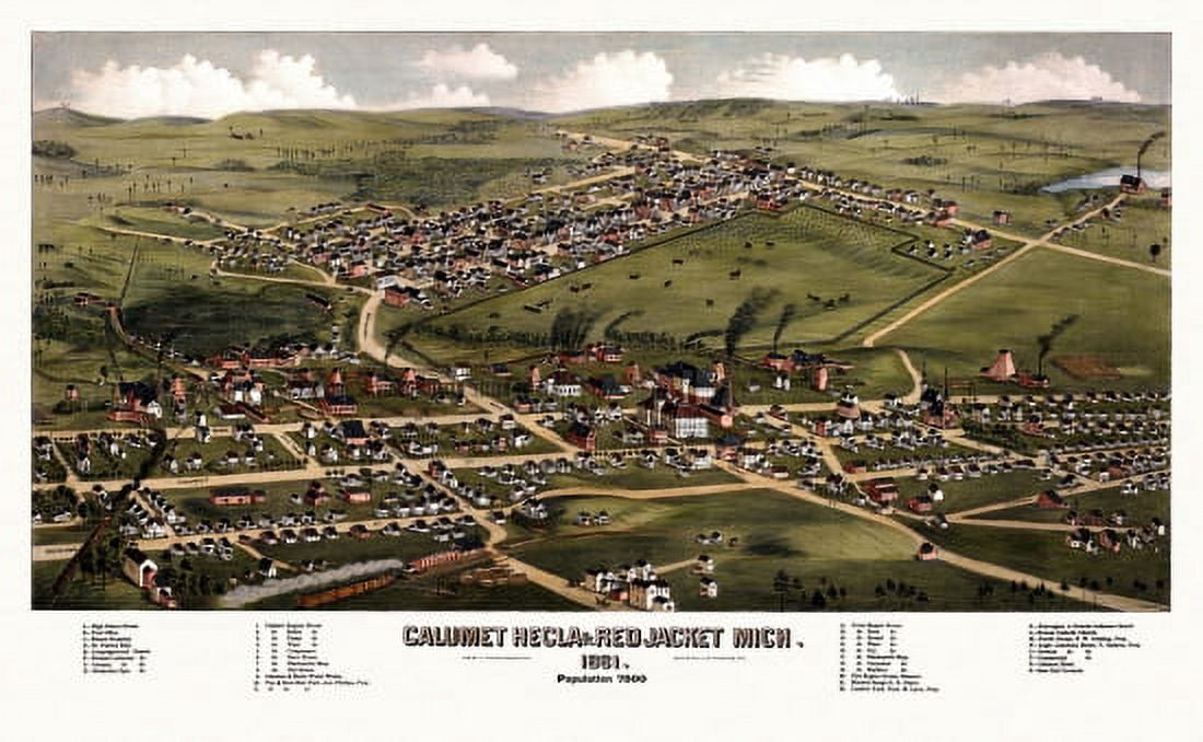 Old Map of Calumet Michigan 1881 Houghton County Canvas Art - (18 x 24)