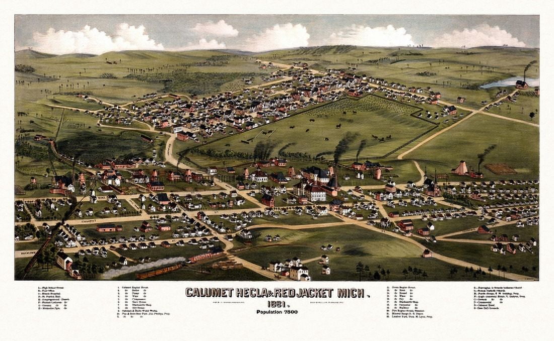 Old Map of Calumet Michigan 1881 Houghton County Canvas Art - (36 x 54)