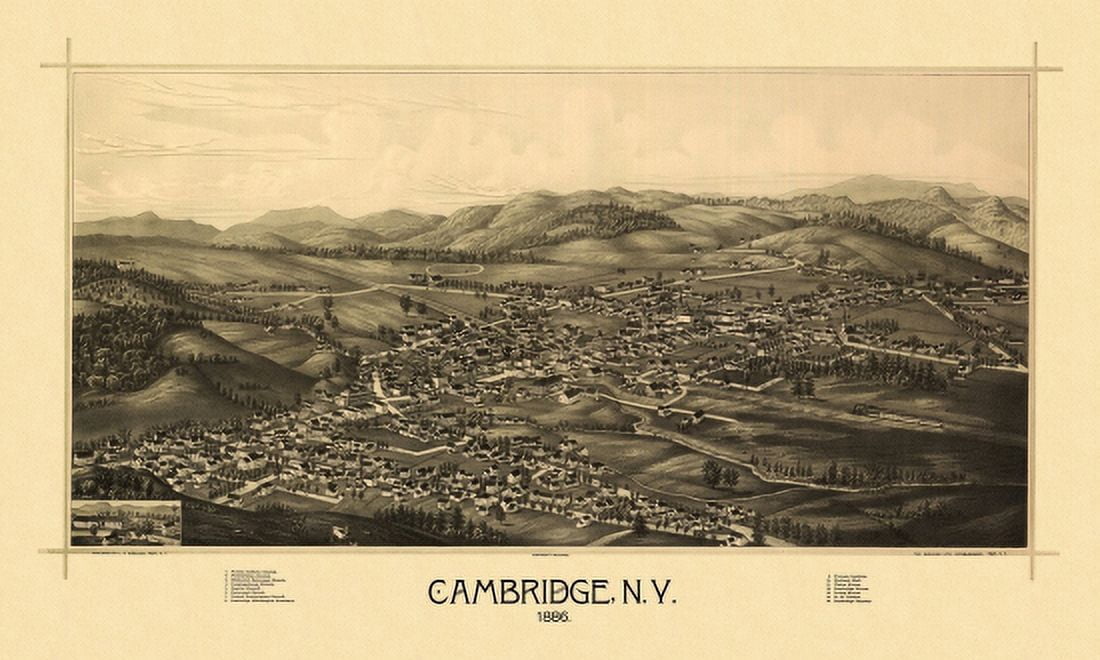 Old Map of Cambridge New York 1886 Washington County Canvas Art - (36 x 54)