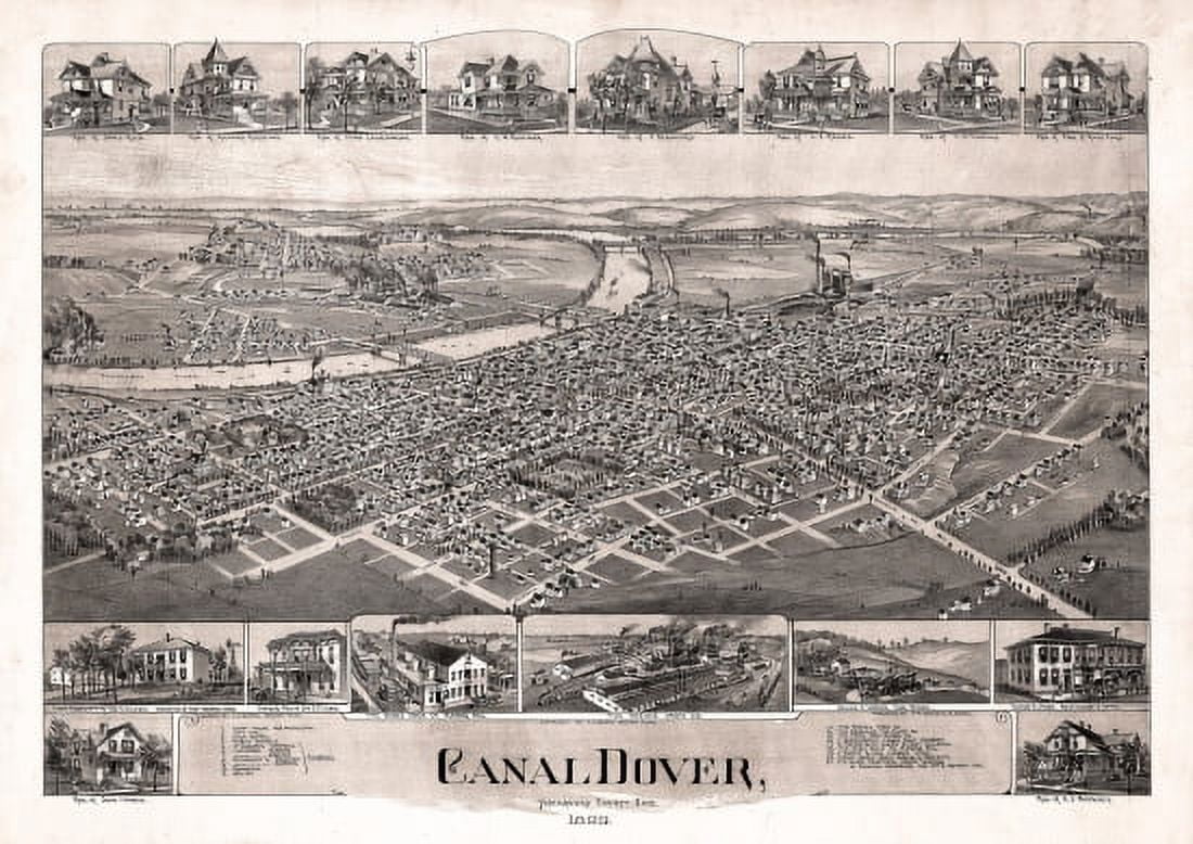 Old Map of Canal Dover Ohio 1899 Tuscarawas County Canvas Art -  (18 x 24)