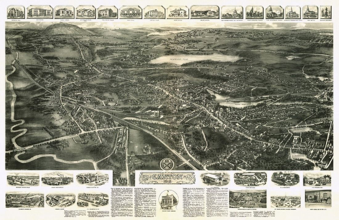 Old Map of Canton Massachusetts 1918 Norfolk County Canvas Art -  (18 x 24)