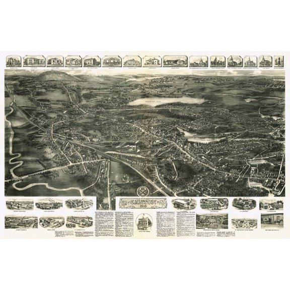 Old Map of Canton Massachusetts 1918 Norfolk County Canvas Art - (18 x 24)