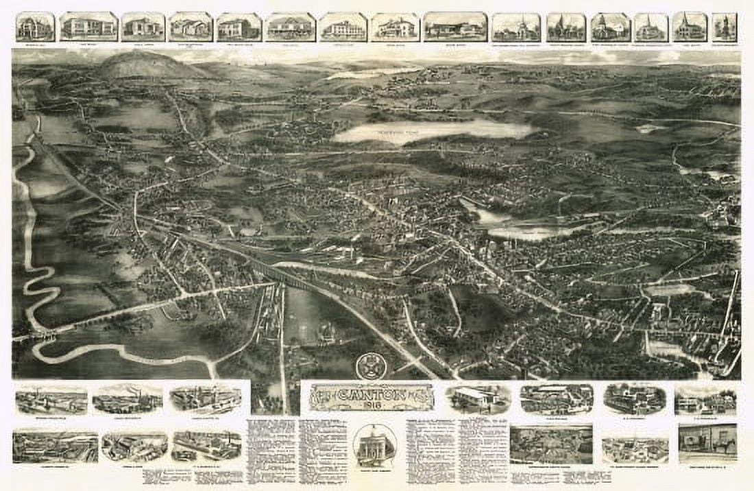 Old Map of Canton Massachusetts 1918 Norfolk County Canvas Art - (24 x 36)