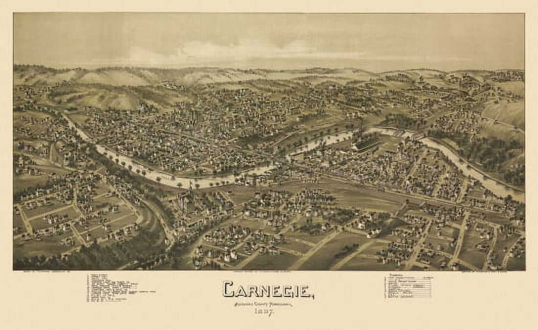 Old Map of Carnegie Pennsylvania 1897 Allegheny County Canvas Art - (18 x 24)