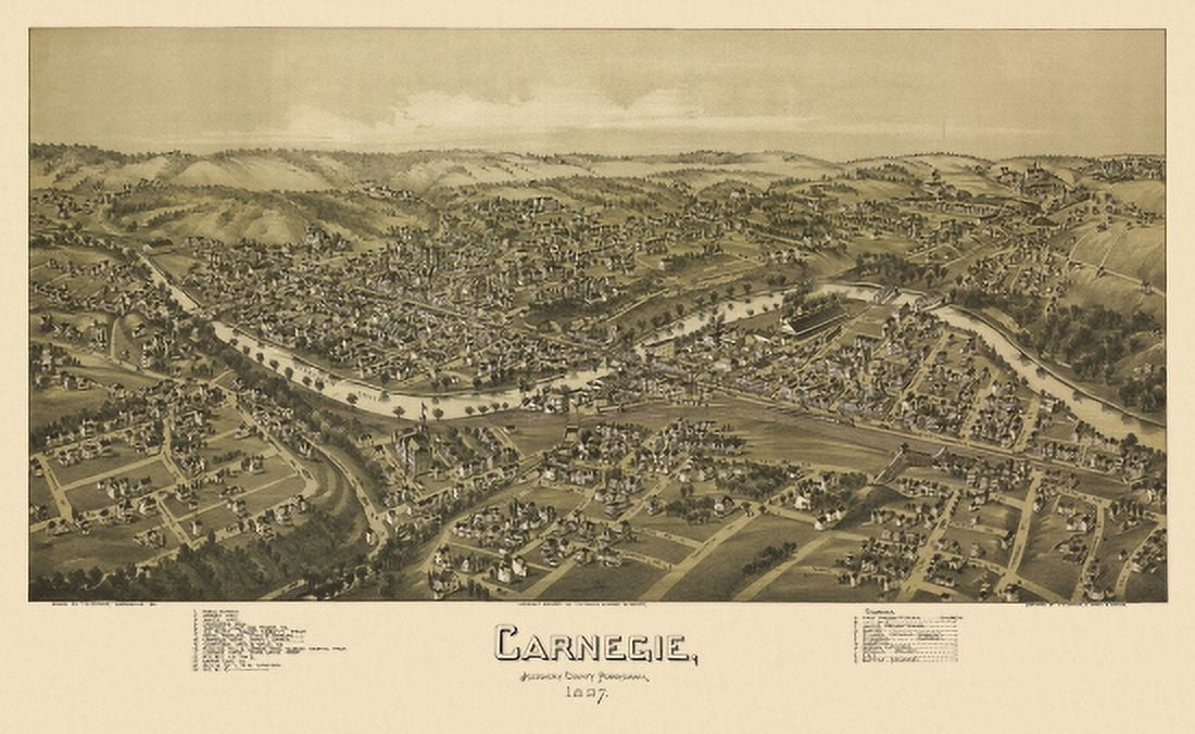 Old Map of Carnegie Pennsylvania 1897 Allegheny County Canvas Art - (36 x 54)