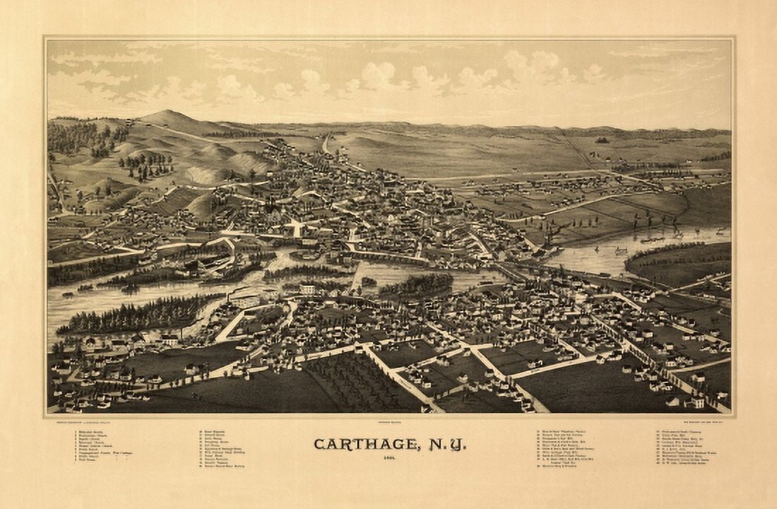 Old Map of Carthage New York 1888 Jefferson County Canvas Art - (24 x 36)