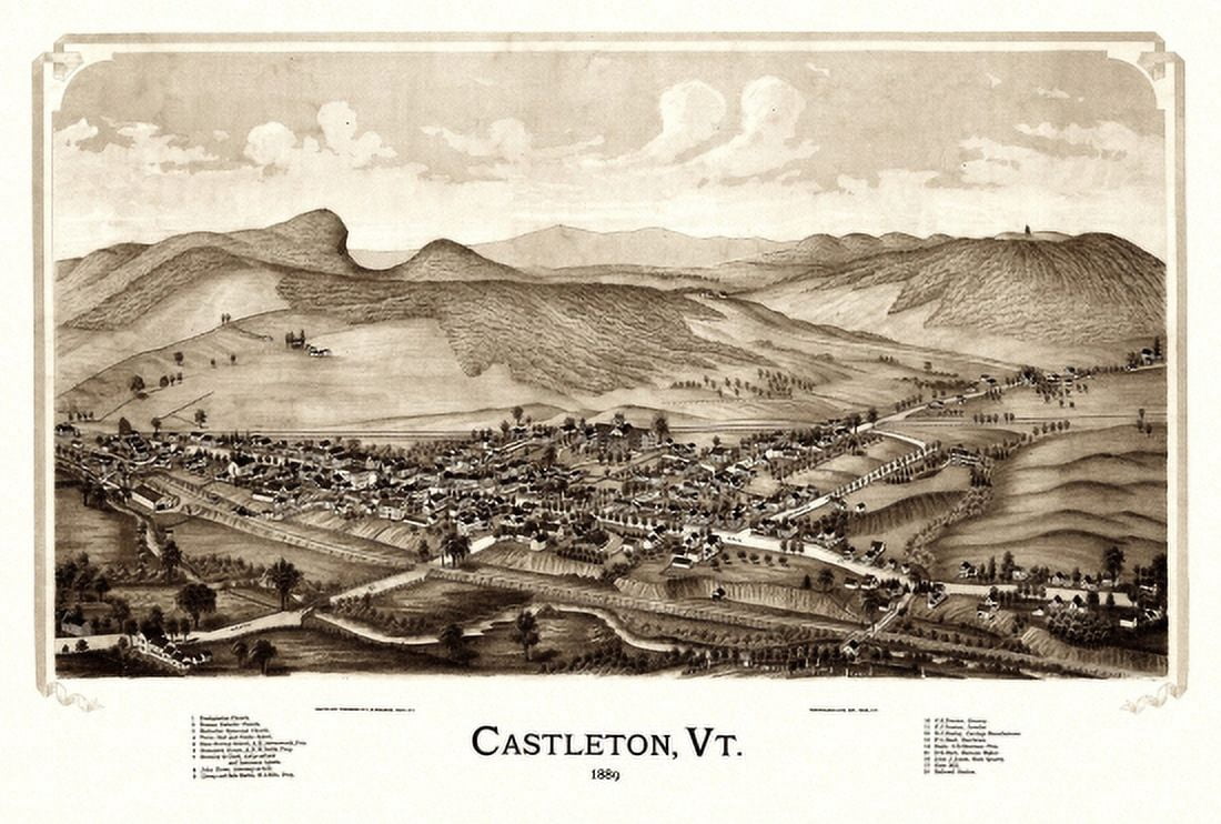 Old Map of Castleton Vermont 1889 Rutland County Canvas Art - (18 x 24)