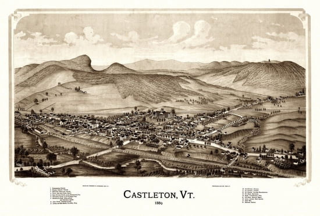 Old Map of Castleton Vermont 1889 Rutland County Canvas Art -  (36 x 54)