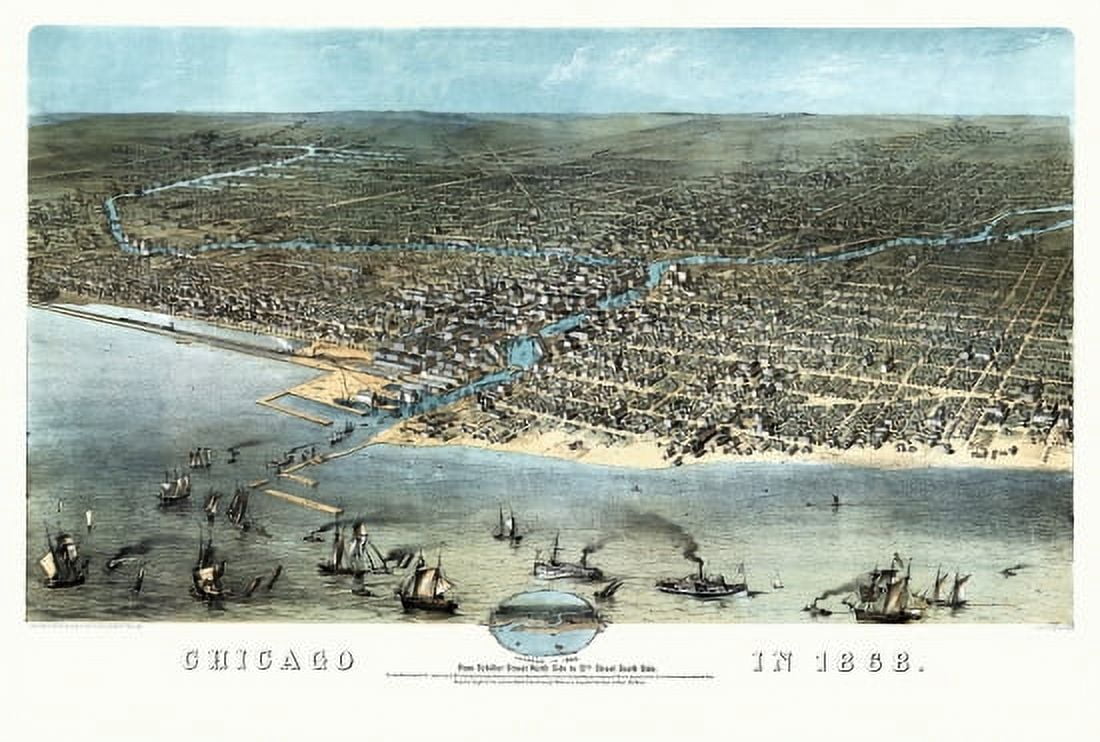 Old Map of Chicago Illinois 1868 Lake County Canvas Art - (24 x 36)