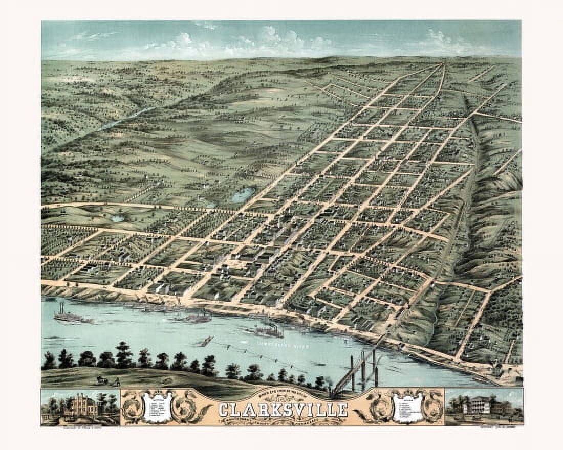 Old Map of Clarksville Tennessee 1870 Montgomery County Canvas Art - (18 x 24)